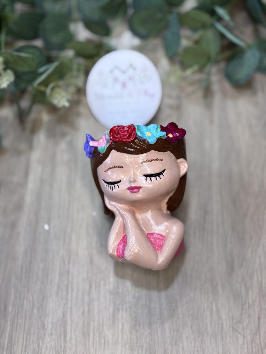 Painted girls planter with a flower crown